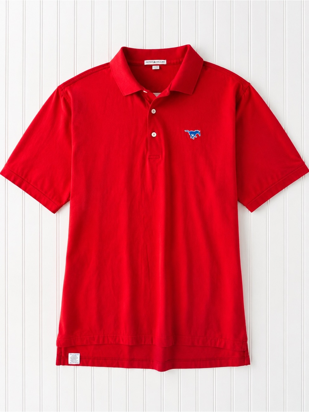 Men's Peter Millar Polo Shirt SMU Mustangs Size XL Red Blue Pony Cotton